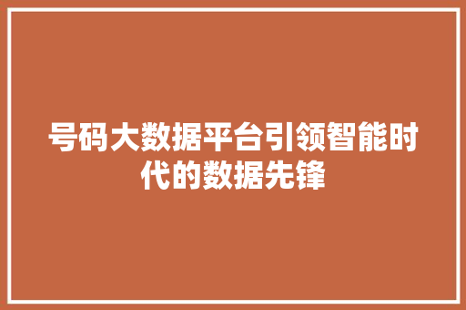 号码大数据平台引领智能时代的数据先锋  第1张