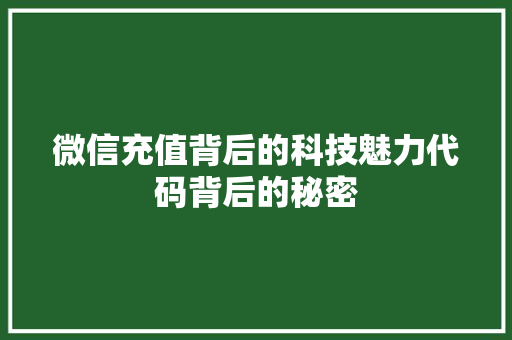 微信充值背后的科技魅力代码背后的秘密