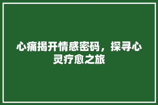 心痛揭开情感密码，探寻心灵疗愈之旅