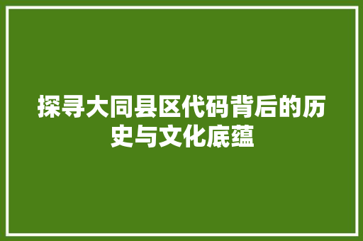 探寻大同县区代码背后的历史与文化底蕴