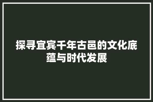 探寻宜宾千年古邑的文化底蕴与时代发展  第1张