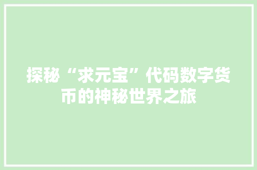 探秘“求元宝”代码数字货币的神秘世界之旅