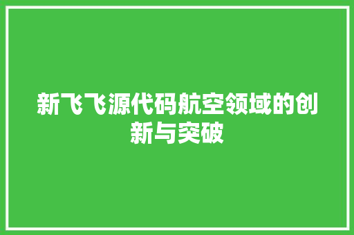 新飞飞源代码航空领域的创新与突破