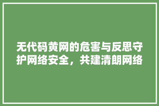 无代码黄网的危害与反思守护网络安全，共建清朗网络空间