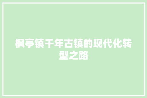 枫亭镇千年古镇的现代化转型之路