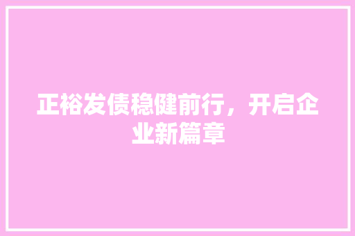 正裕发债稳健前行，开启企业新篇章