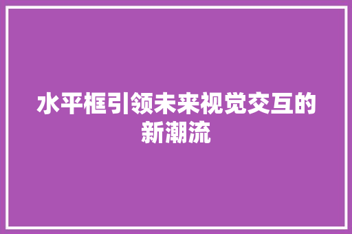 水平框引领未来视觉交互的新潮流