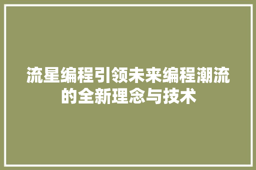 流星编程引领未来编程潮流的全新理念与技术