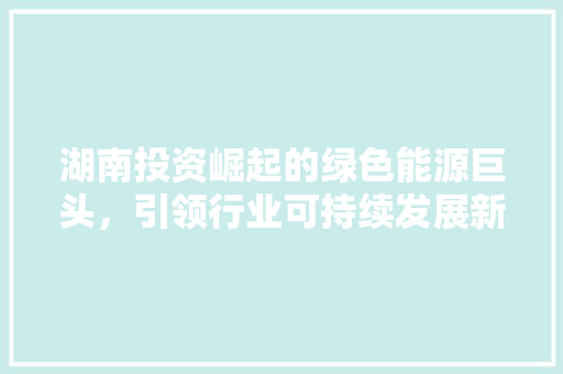 湖南投资崛起的绿色能源巨头，引领行业可持续发展新潮流