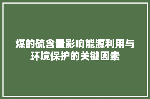 煤的硫含量影响能源利用与环境保护的关键因素