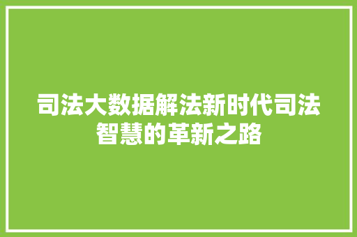司法大数据解法新时代司法智慧的革新之路  第1张