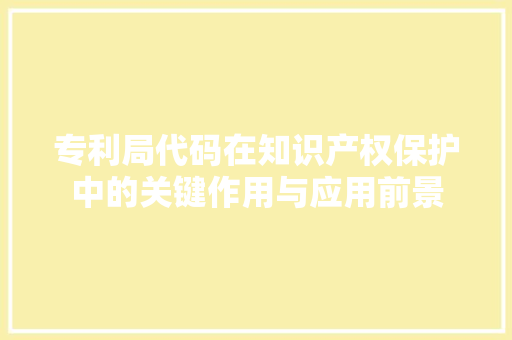 专利局代码在知识产权保护中的关键作用与应用前景