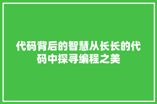 代码背后的智慧从长长的代码中探寻编程之美