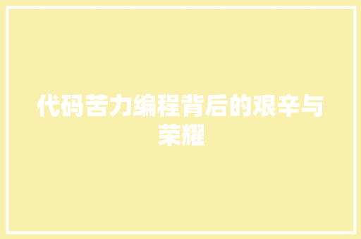 代码苦力编程背后的艰辛与荣耀