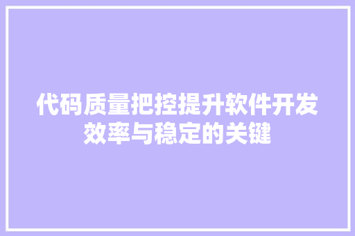 代码质量把控提升软件开发效率与稳定的关键
