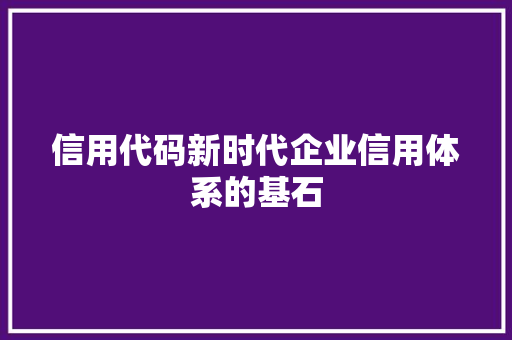 信用代码新时代企业信用体系的基石
