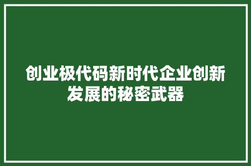 创业极代码新时代企业创新发展的秘密武器