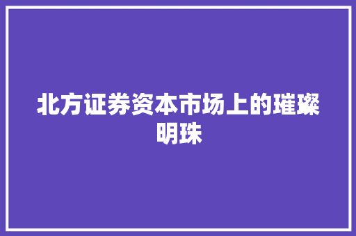 北方证券资本市场上的璀璨明珠