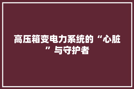 高压箱变电力系统的“心脏”与守护者