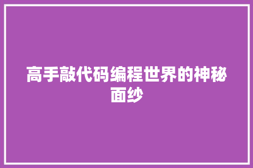 高手敲代码编程世界的神秘面纱