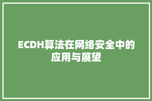 ECDH算法在网络安全中的应用与展望