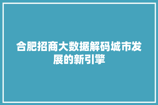 合肥招商大数据解码城市发展的新引擎  第1张