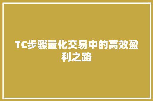 TC步骤量化交易中的高效盈利之路