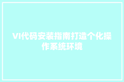 VI代码安装指南打造个化操作系统环境