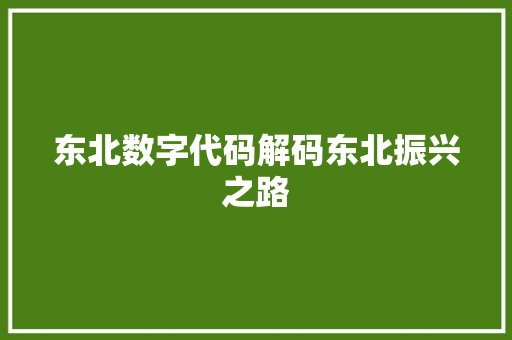 东北数字代码解码东北振兴之路