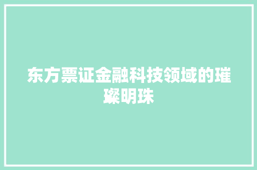 东方票证金融科技领域的璀璨明珠