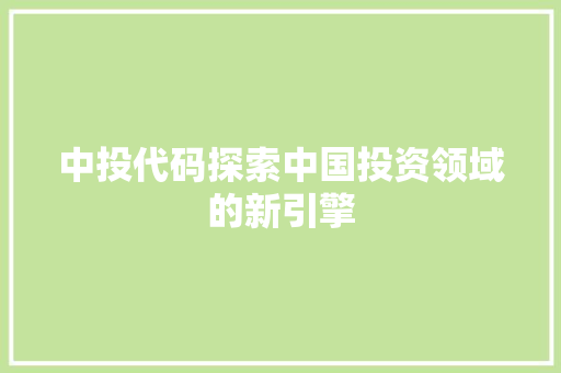 中投代码探索中国投资领域的新引擎