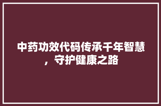中药功效代码传承千年智慧，守护健康之路