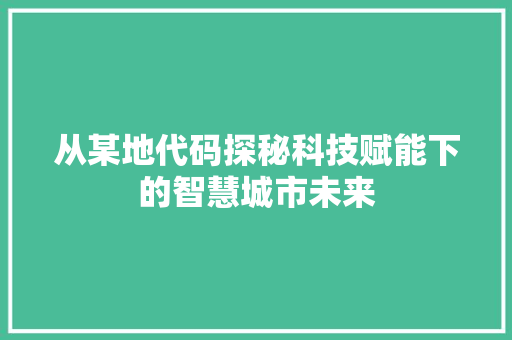 从某地代码探秘科技赋能下的智慧城市未来
