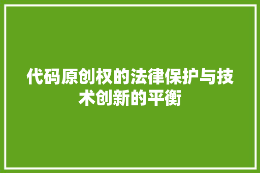代码原创权的法律保护与技术创新的平衡