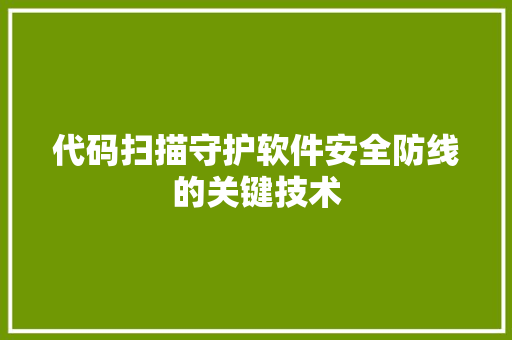 代码扫描守护软件安全防线的关键技术