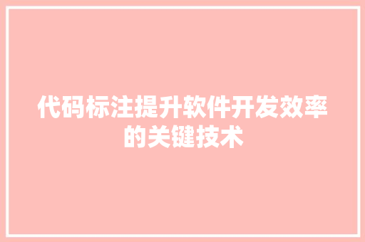 代码标注提升软件开发效率的关键技术