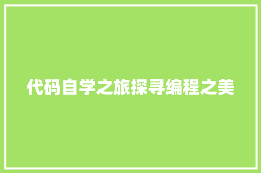 代码自学之旅探寻编程之美