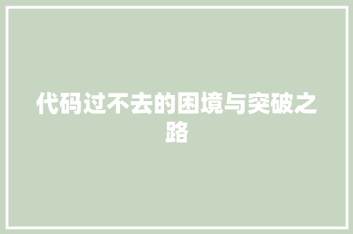 代码过不去的困境与突破之路