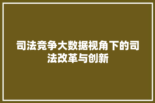 司法竞争大数据视角下的司法改革与创新  第1张