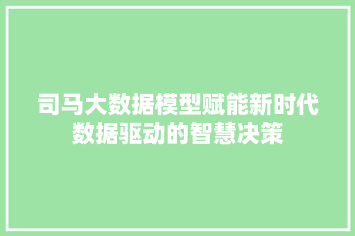 司马大数据模型赋能新时代数据驱动的智慧决策  第1张
