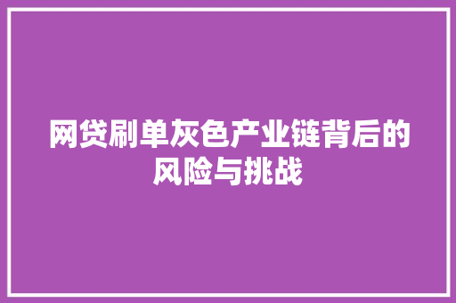 网贷刷单灰色产业链背后的风险与挑战