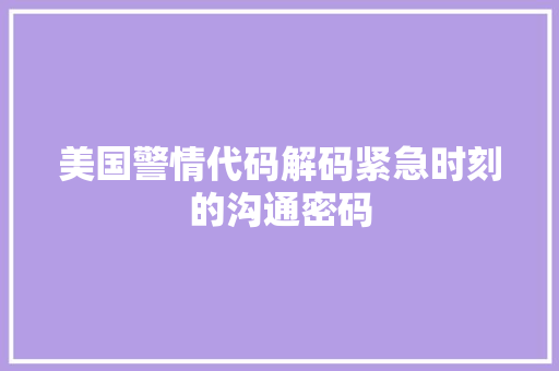 美国警情代码解码紧急时刻的沟通密码