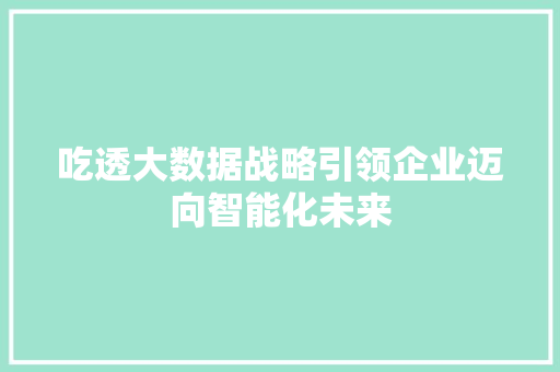 吃透大数据战略引领企业迈向智能化未来  第1张