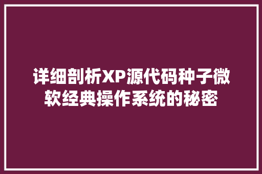 详细剖析XP源代码种子微软经典操作系统的秘密