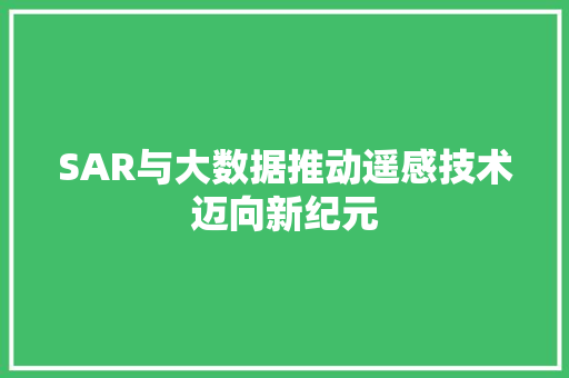 SAR与大数据推动遥感技术迈向新纪元