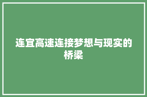 连宜高速连接梦想与现实的桥梁