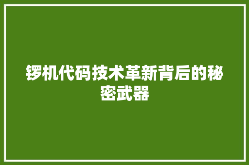 锣机代码技术革新背后的秘密武器