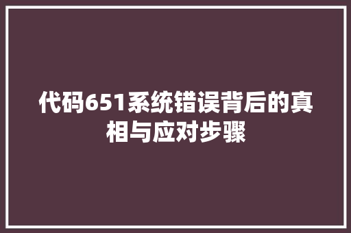 代码651系统错误背后的真相与应对步骤  第1张