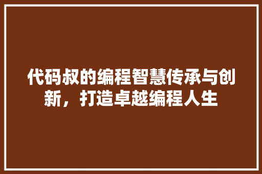 代码叔的编程智慧传承与创新，打造卓越编程人生