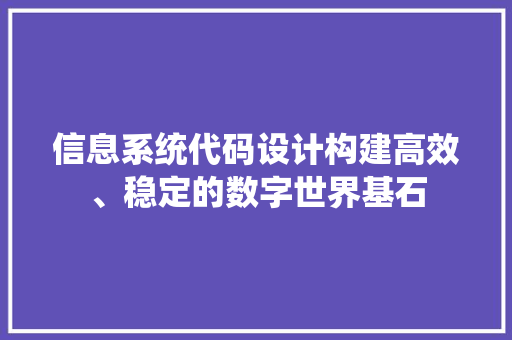 信息系统代码设计构建高效、稳定的数字世界基石